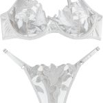 Satin Mesh Floral Sheer Embroidered Underwire Lingerie Set