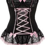 Mesh Corset Ruffle Lace Up Underwire Garter Belt Babydoll Set